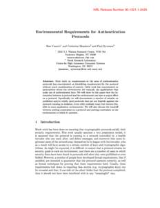 NRL Release Number[removed]Environmental Requirements for Authentication Protocols Ran Canetti1 and Catherine Meadows2 and Paul Syverson2 1