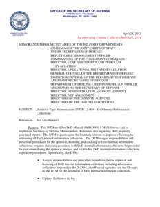 OFFICE OF THE SECRETARY OF DEFENSE 1950 Defense Pentagon W ashington, DC[removed]April 24, 2012 Incorporating Change 3, effective March 31, 2014