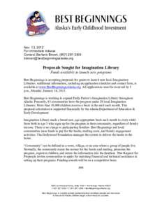 Nov. 13, 2012 For immediate release Contact: Barbara Brown, (Proposals Sought for Imagination Library