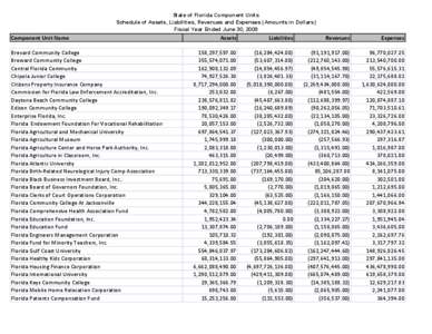 State of Florida Component Units Schedule of Assets, Liabilities, Revenues and Expenses (Amounts in Dollars) Fiscal Year Ended June 30, 2009 Component Unit Name Brevard Community College