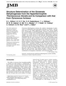 Article No. jmbi[removed]available online at http://www.idealibrary.com on  J. Mol. Biol[removed], 1121±1132 Structure Determination of the Glutamate Dehydrogenase from the Hyperthermophile