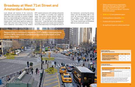 Broadway at West 71st Street and Amsterdam Avenue Local officials and members of the community asked DOT to improve pedestrian safety at this busy Upper West Side crossroads. Its complex 6-legged geometry creates challen
