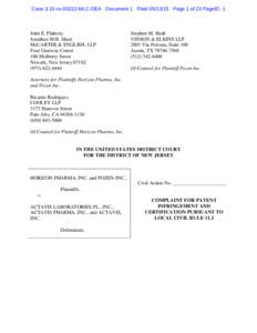 Case 3:15-cvMLC-DEA Document 1 FiledPage 1 of 23 PageID: 1  John E. Flaherty Jonathan M.H. Short McCARTER & ENGLISH, LLP Four Gateway Center