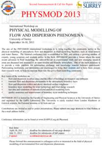 Second Announcement & Call for Papers  PHYSMOD 2013 International Workshop on  PHYSICAL MODELLING OF