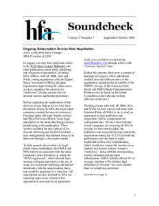 Soundcheck Volume V Number 7 September/October[removed]Ongoing Subscription Service Rate Negotiation