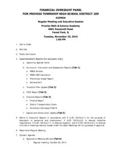 Financial Oversight Panel for Proviso Township High School District 209 Agenda, November 25, 2014