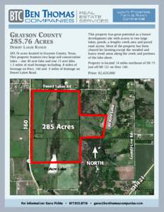 GRAYSON COUNTYACRES DESERT LAKES RANCHacres located in Grayson County, Texas. This property features two large soil conservation lakes -- one 40 acre lake and one 15 acre lake.