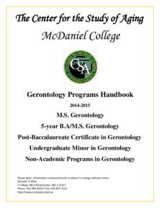 The Center for the Study of Aging  McDaniel College Gerontology Programs Handbook