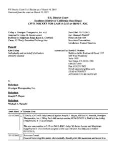 Lisa Colley, et al. v. Orexigen Therapeutics, Inc., et al. 15-CV[removed]U.S. District Court Civil Docket