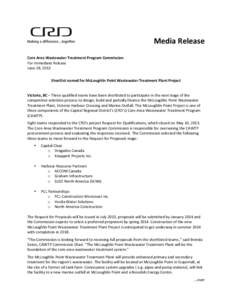 	
    Media	
  Release	
     Core	
  Area	
  Wastewater	
  Treatment	
  Program	
  Commission	
  