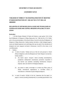 DEPARTMENT OF TRADE AND INDUSTRY GOVERNMENT NOTICE PUBLISHED IN TERMS OF THE NON-PROLIFERATION OF WEAPONS OF MASS DESTRUCTION ACT, 1993 (ACT NO. 87 OF 1993), AS AMENDED
