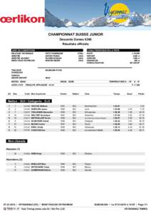 CHAMPIONNAT SUISSE JUNIOR Descente Dames 6366 Résultats officiels JURY DE COMPETITION  CARACTERISTIQUE DE LA PISTE