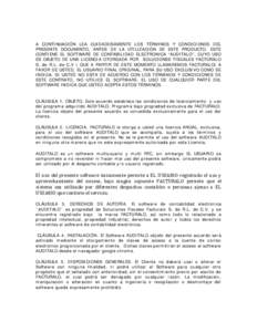 A CONTINUACIÓN LEA CUIDADOSAMENTE LOS TÉRMINOS Y CONDICIONES DEL PRESENTE DOCUMENTO, ANTES DE LA UTILIZACIÓN DE ESTE PRODUCTO. ESTE CONTIENE EL SOFTWARE DE CONTABILIDAD ELECTRONICA “AUDITALO”, CUYO USO ES OBJETO D