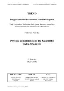 ESA’S TECHNOLOGY RESEARCH PROGRAMME  SPACE ENVIRONMENTS AND EFFECTS MAJOR AXIS TREND Trapped Radiation Environment Model Development