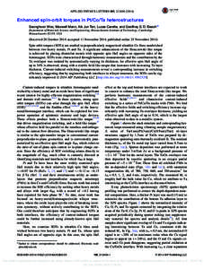 APPLIED PHYSICS LETTERS 105, Enhanced spin-orbit torques in Pt/Co/Ta heterostructures Seonghoon Woo, Maxwell Mann, Aik Jun Tan, Lucas Caretta, and Geoffrey S. D. Beacha) Department of Materials Science and