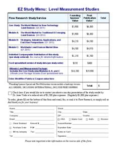 EZ Study Menu: Level Measurement Studies Founding Sponsor Value *  PostPublication