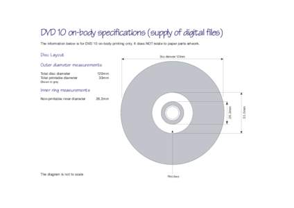 DVD 10 on-body specifications (supply of digital files) The information below is for DVD 10 on-body printing only. It does NOT relate to paper parts artwork. Disc Layout  Disc diameter 120mm