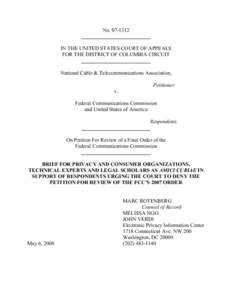 Computer law / Electronic Privacy Information Center / Internet privacy / Marc Rotenberg / Amicus curiae / Customer proprietary network information / Consumer protection / Liberty Coalition / Consumer privacy / Ethics / Privacy / Law