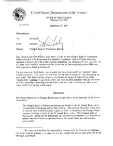 Urn ted States Department of the Interior OFFICE OF THE SOLICITOR Washington, D.C[removed]September 19, 1997 Memorandum