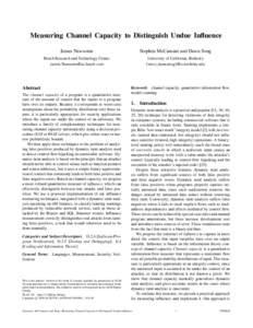 Measuring Channel Capacity to Distinguish Undue Influence James Newsome Stephen McCamant and Dawn Song  Bosch Research and Technology Center