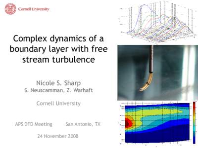 Complex dynamics of a boundary layer with free stream turbulence Nicole S. Sharp S. Neuscamman, Z. Warhaft Cornell University