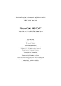 Invasive Animals Cooperative Research Centre ABN[removed]FINANCIAL REPORT FOR THE YEAR ENDED 30 JUNE 2014