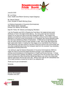 Microsoft Word - Roadrunner Food Bank of NM NAIC Letter 0610.doc