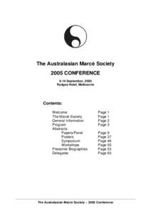The Australasian Marcé Society 2005 CONFERENCE 8-10 September, 2005 Rydges Hotel, Melbourne  Contents: