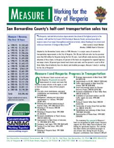 MEASURE I  Working for the City of Hesperia  San Bernardino County’s half-cent transportation sales tax