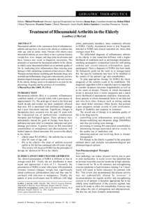 GERIATRIC THERAPEUTICS Editors: Michael Woodward, Director, Aged and Residential Care Services, Benny Katz, Consultant Geriatrician, Rohan Elliott, Clinical Pharmacist, Francine Tanner, Clinical Pharmacist, Austin Health