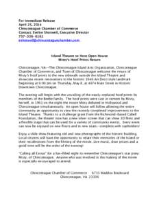 For Immediate Release April 25, 2014 Chincoteague Chamber of Commerce Contact: Evelyn Shotwell, Executive Director[removed]removed]