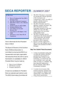 SECA REPORTER - SUMMER 2007 In This Issue • • • •