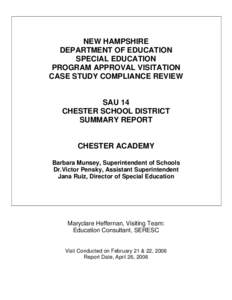 NEW HAMPSHIRE DEPARTMENT OF EDUCATION SPECIAL EDUCATION PROGRAM APPROVAL VISITATION CASE STUDY COMPLIANCE REVIEW