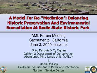 AML Forum Meeting Sacramento, California June 3, 2009 (UPDATED) Greg Marquis & Cy Oggins California Department of Conservation Abandoned Mine Lands Unit (AMLU)