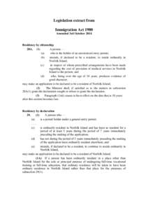 Legislation extract from Immigration Act 1980 Amended 3rd October 2014 Residency by citizenship 28A. (1)
