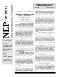 NEWSLETTER FOR EDUCATIONAL PSYCHOLOGISTS  DIVISION 15 In This Issue:  Richard Mayer –