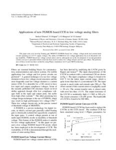 Indian Journal of Engineering & Materials Sciences Vol. 11, October 2004, pp[removed]Applications of new FGMOS based CCII in low voltage analog filters Susheel Sharmaa, S S Rajputb, L K Mangotraa & S S Jamuarc a