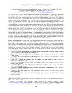 Michigan’s Habitant Heritage (MHH), Vol. 35, #3, July17th Century Engagé Contracts to the Great Lakes and Beyond – 27 May 1695 – 18 August 1700 – Part 3 Continued from January 2014, pp, April 2014,