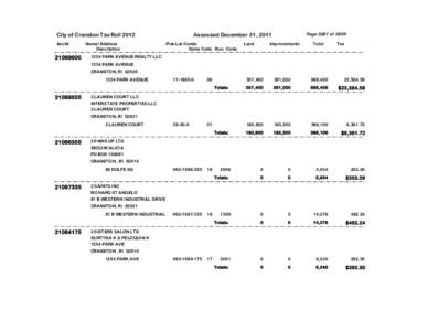 City of Cranston Tax Roll 2012 Acct# [removed]Name/ Address
