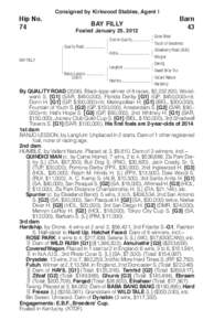 Consigned by Kirkwood Stables, Agent I  Hip No. 74  Barn