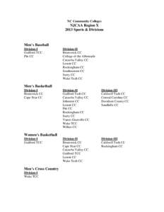 NC Community Colleges  NJCAA Region X 2013 Sports & Divisions  Men’s Baseball