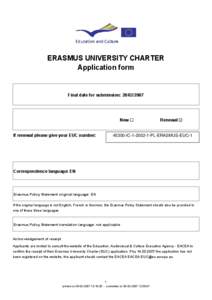 ERASMUS UNIVERSITY CHARTER Application form Final date for submission: [removed]New