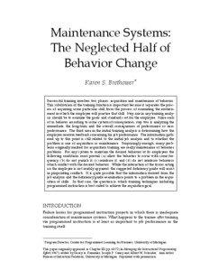 Maintenance Systems: The Neglected Half of Behavior Change