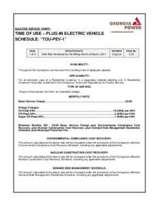 ELECTRIC SERVICE TARIFF:  TIME OF USE – PLUG-IN ELECTRIC VEHICLE SCHEDULE: “TOU-PEV-1” PAGE