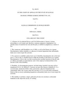 No. 80,831 IN THE COURT OF APPEALS OF THE STATE OF KANSAS SEAMAN UNIFIED SCHOOL DISTRICT NO. 345, Appellee, v. KANSAS COMMISSION ON HUMAN RIGHTS