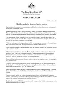 $2 million pledge for threatened species projects - media release 17 November 2014