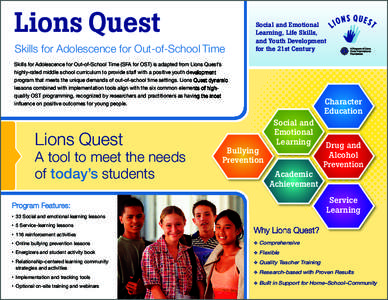 Lions Quest Skills for Adolescence for Out-of-School Time Social and Emotional Learning, Life Skills, and Youth Development