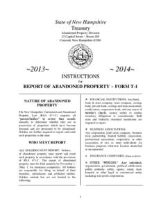 State of New Hampshire Treasury Abandoned Property Divis io n 25 Capitol Street ~ Room 205 Concord, New Hampshire 03301