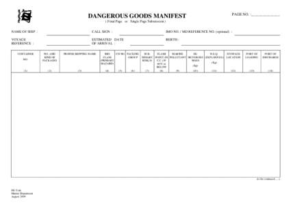 Dangerous Goods Manifest – FINAL PAGE *
