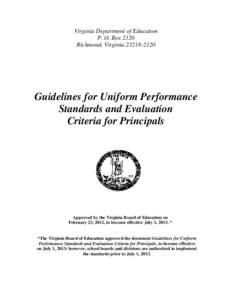 Virginia Department of Education P. O. Box 2120 Richmond, Virginia[removed]Guidelines for Uniform Performance Standards and Evaluation